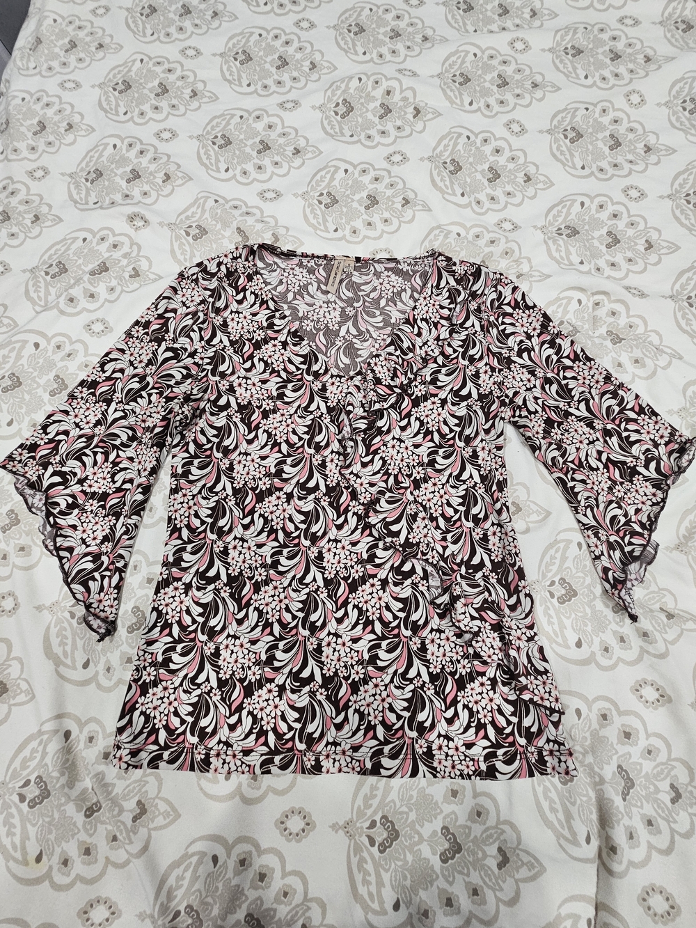 Susan Lawrence Pink & Black Floral V-Neck Tunic
